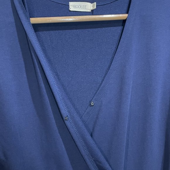 Roolee Wide Leg V-Neck Short Sleeve Neptune Navy Jumpsuit Adjustable Waist Belt - Picture 7 of 12